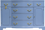 Mid Century Colonial Revival Style Curve Front Buffet in Blue - Newly Painted