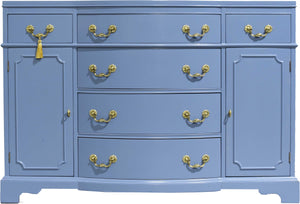 Mid Century Colonial Revival Style Curve Front Buffet in Blue - Newly Painted