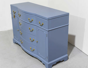 Mid Century Colonial Revival Style Curve Front Buffet in Blue - Newly Painted