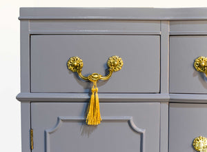 Mid Century Colonial Revival Style Curve Front Buffet in Blue - Newly Painted