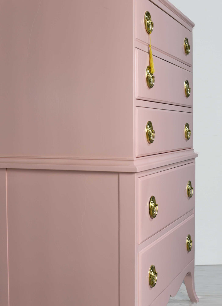 Mid Century Federal Style Highboy in Pink - Newly Painted