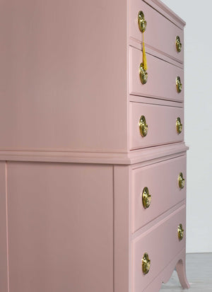 Mid Century Federal Style Highboy in Pink - Newly Painted