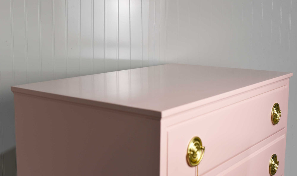 Mid Century Federal Style Highboy in Pink - Newly Painted