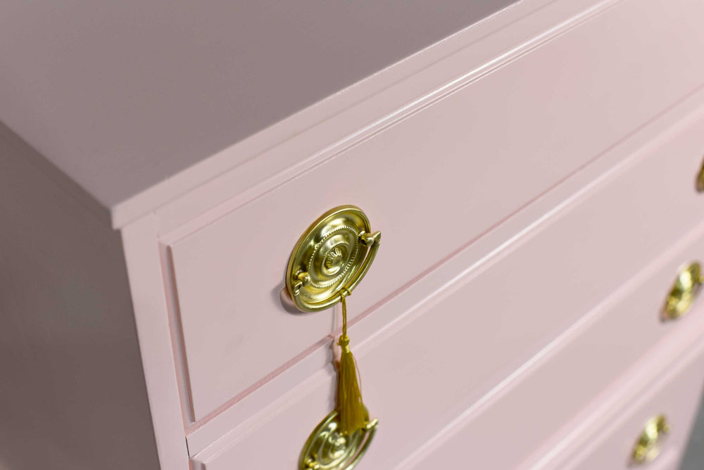 Mid Century Federal Style Highboy in Pink - Newly Painted