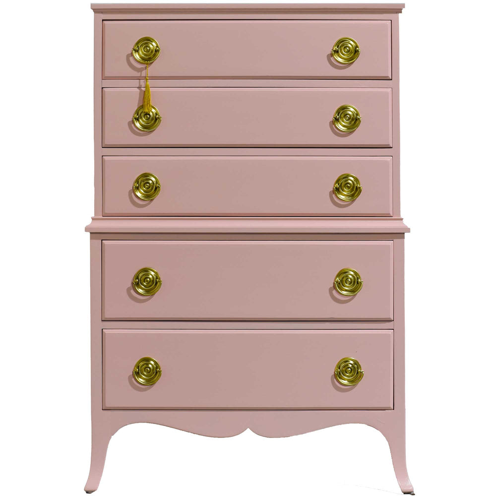 Mid Century Federal Style Highboy in Pink - Newly Painted