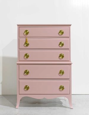 Mid Century Federal Style Highboy in Pink - Newly Painted