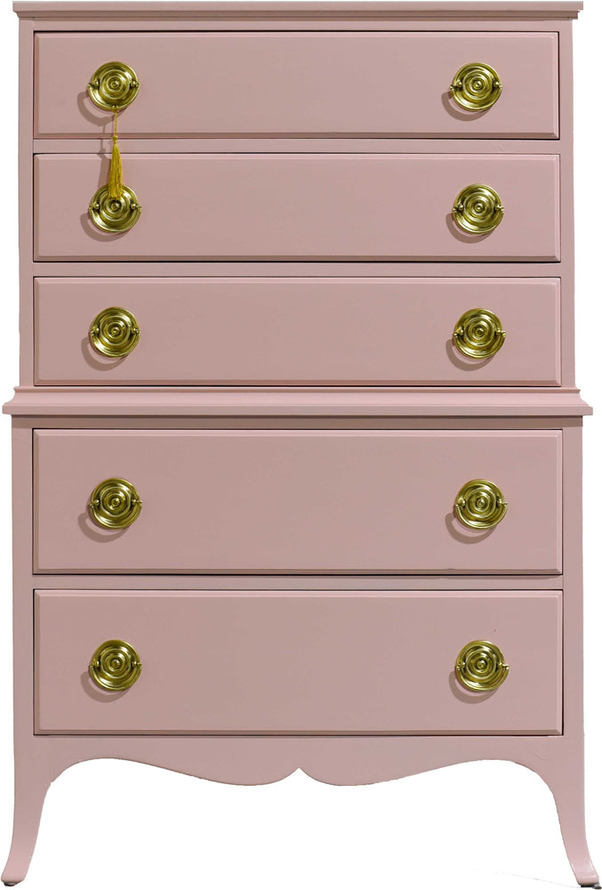Mid Century Federal Style Highboy in Pink - Newly Painted