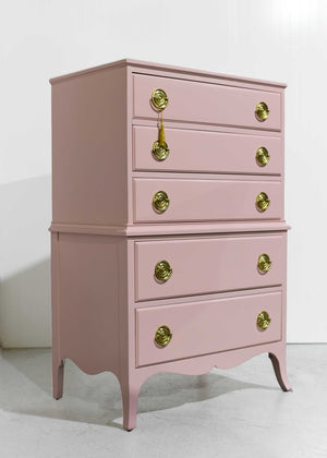Mid Century Federal Style Highboy in Pink - Newly Painted