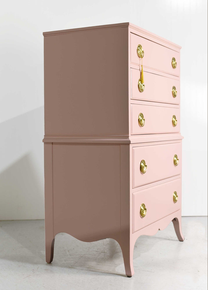 Mid Century Federal Style Highboy in Pink - Newly Painted