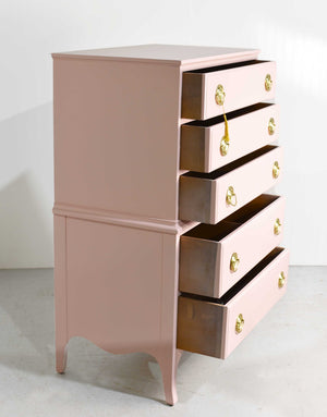 Mid Century Federal Style Highboy in Pink - Newly Painted