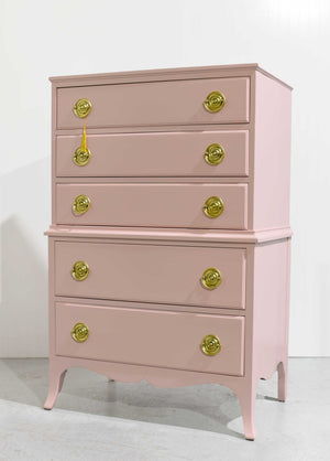 Mid Century Federal Style Highboy in Pink - Newly Painted