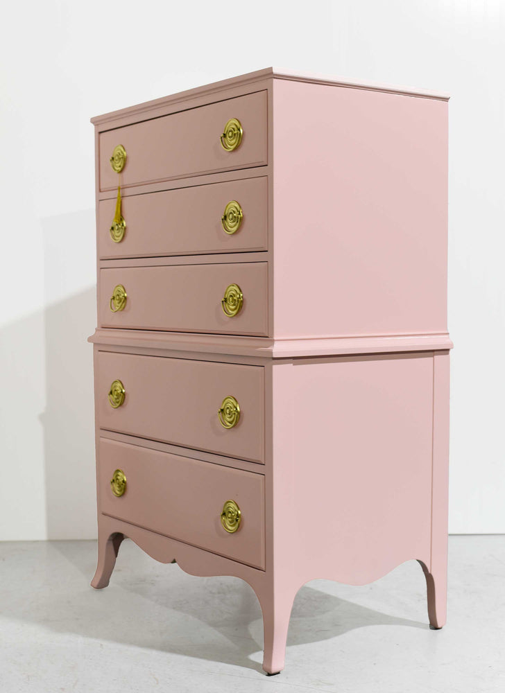 Mid Century Federal Style Highboy in Pink - Newly Painted