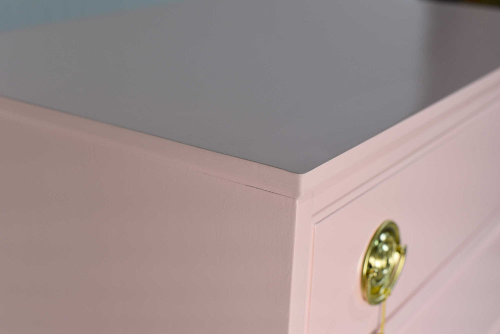 Mid Century Federal Style Highboy in Pink - Newly Painted