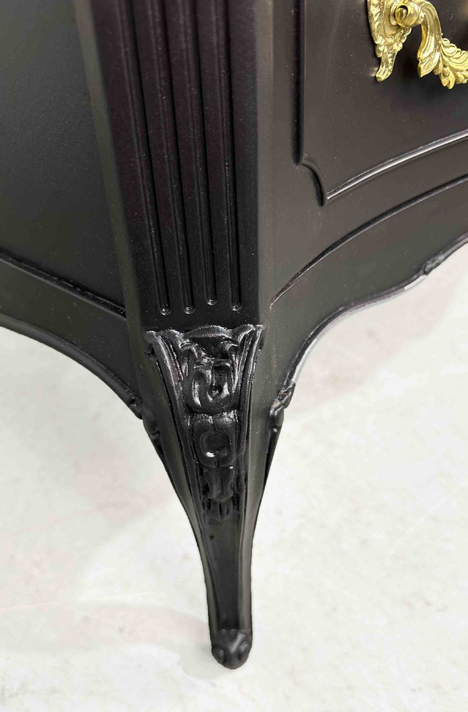Mid Century French Style Highboy Dresser by John M. Smyth Co. in Black - Newly Painted