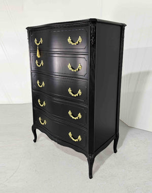 Mid Century French Style Highboy Dresser by John M. Smyth Co. in Black Firebird Furniture Mid Century French Style Highboy Dresser by John M. Smyth Co. in Black Firebird Furniture