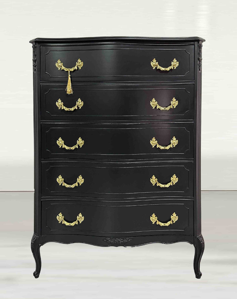 Mid Century French Style Highboy Dresser by John M. Smyth Co. in Black - Newly Painted