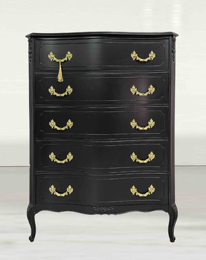 Mid Century French Style Highboy Dresser by John M. Smyth Co. in Black - Newly Painted