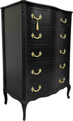 Mid Century French Style Highboy Dresser by John M. Smyth Co. in Black - Newly Painted