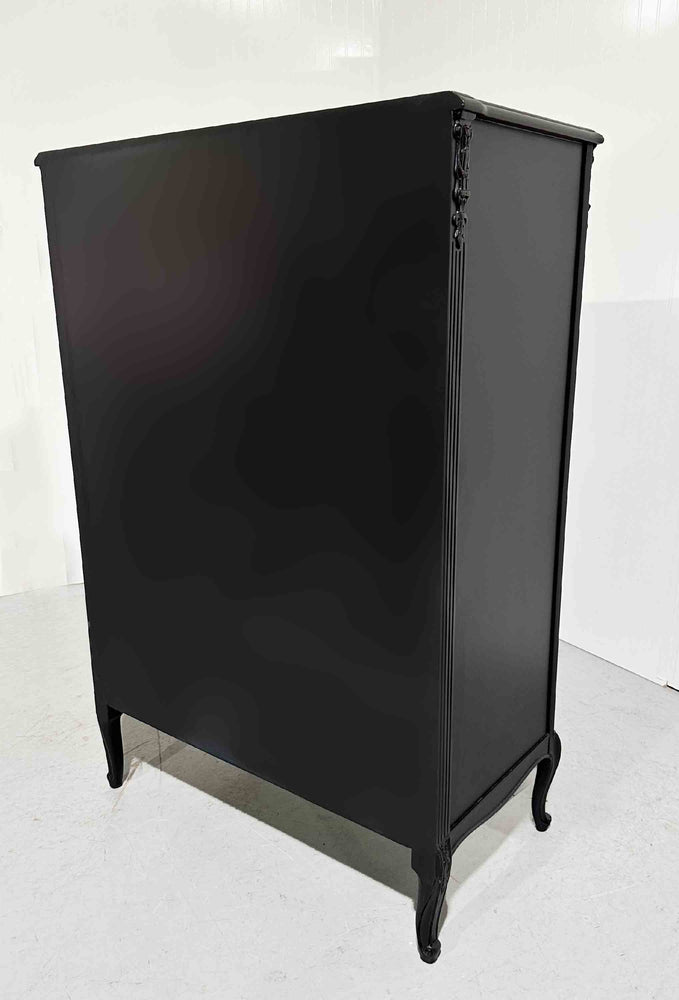 Mid Century French Style Highboy Dresser by John M. Smyth Co. in Black - Newly Painted