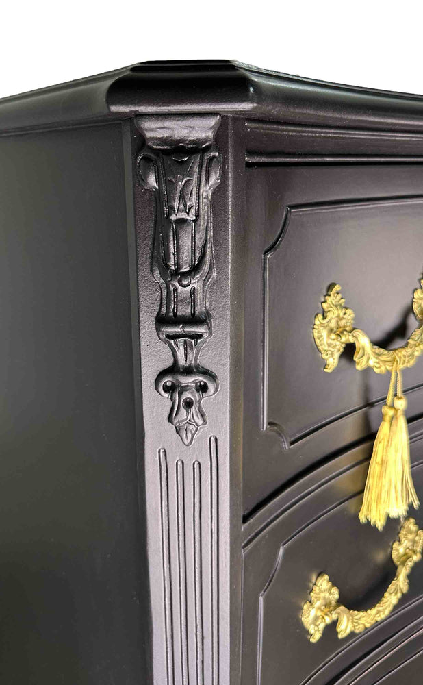 Mid Century French Style Highboy Dresser by John M. Smyth Co. in Black - Newly Painted
