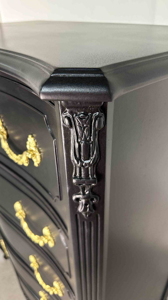 Mid Century French Style Highboy Dresser by John M. Smyth Co. in Black - Newly Painted
