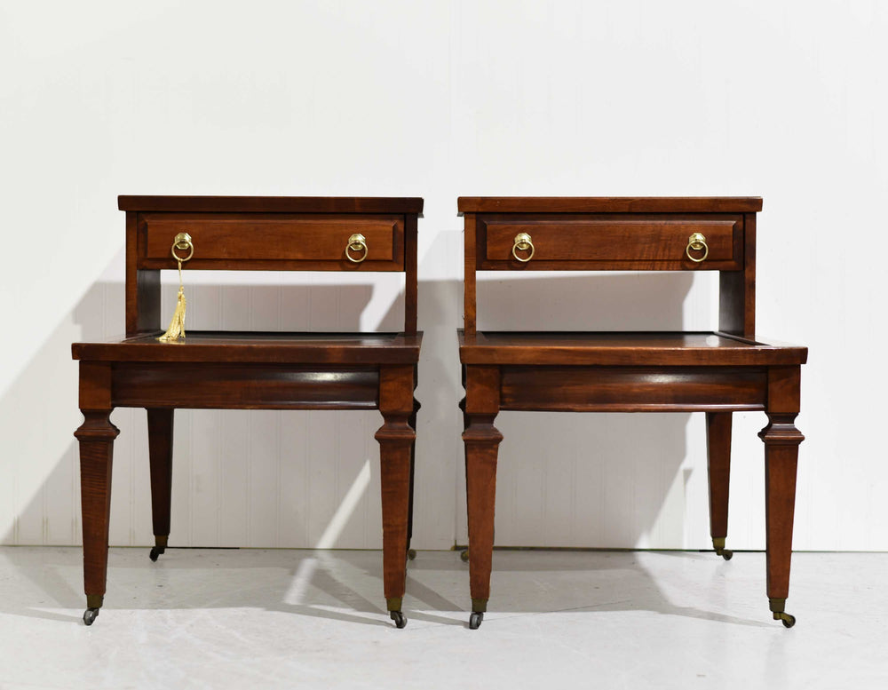 Mid Century Mahogany Leather Top Side Tables by Mersman -  A Pair