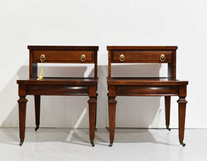 Mid Century Mahogany Leather Top Side Tables by Mersman -  A Pair