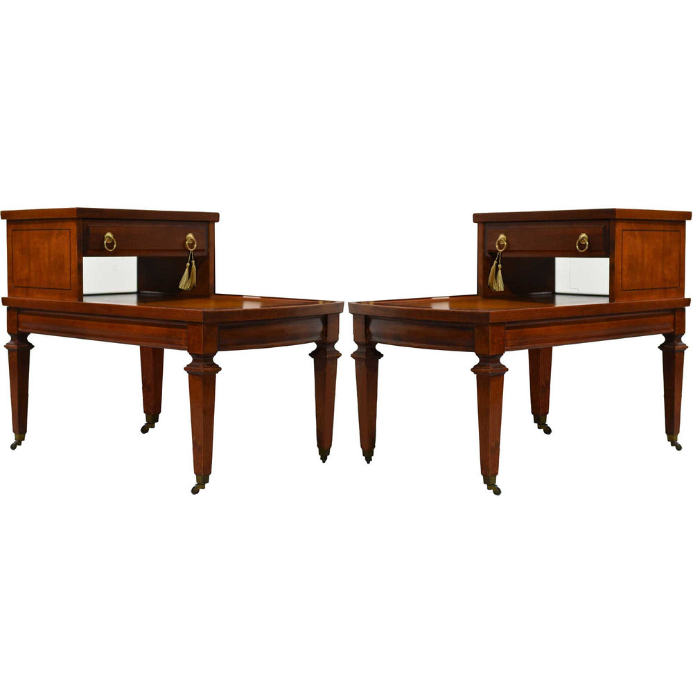 Mid Century Mahogany Leather Top Side Tables by Mersman -  A Pair