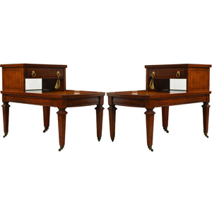 Mid Century Mahogany Leather Top Side Tables by Mersman -  A Pair