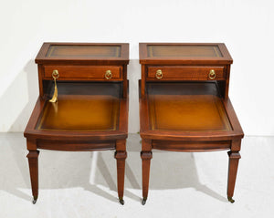 Mid Century Mahogany Leather Top Side Tables by Mersman -  A Pair
