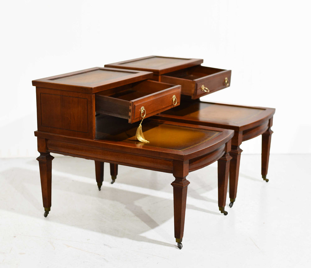 Mid Century Mahogany Leather Top Side Tables by Mersman -  A Pair