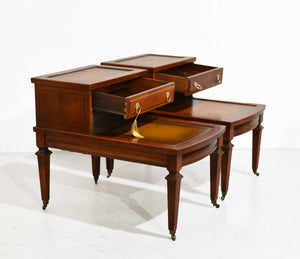 Mid Century Mahogany Leather Top Side Tables by Mersman -  A Pair