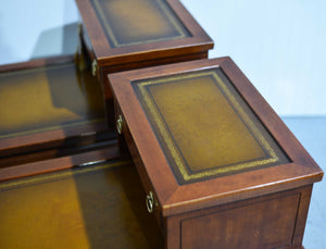 Mid Century Mahogany Leather Top Side Tables by Mersman -  A Pair