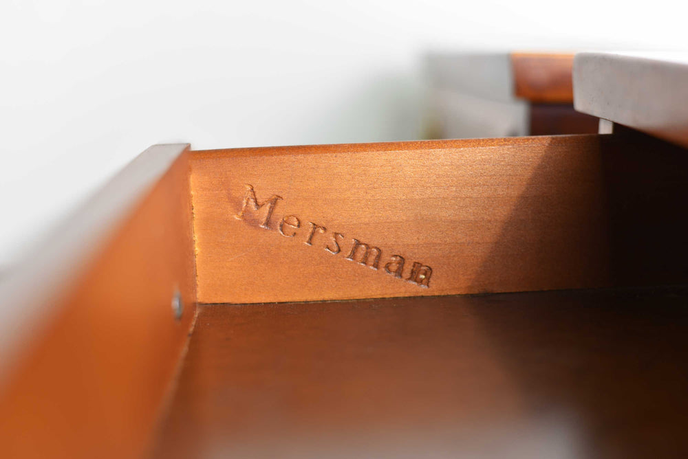 Mid Century Mahogany Leather Top Side Tables by Mersman -  A Pair