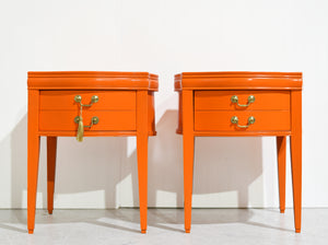 Mid Century Round Side Tables in Orange Newly Painted - A Pair