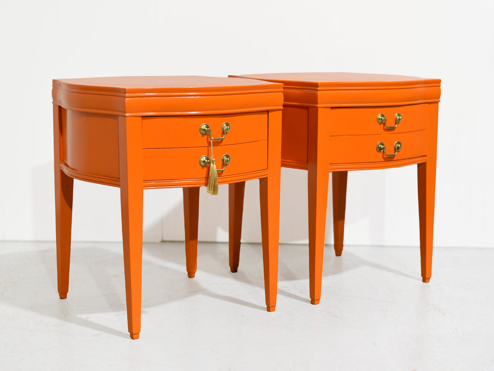 Mid Century Round Side Tables in Orange Newly Painted - A Pair