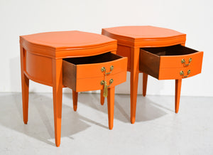 Mid Century Round Side Tables in Orange Newly Painted - A Pair