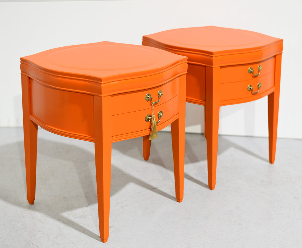 Mid Century Round Side Tables in Orange Newly Painted - A Pair