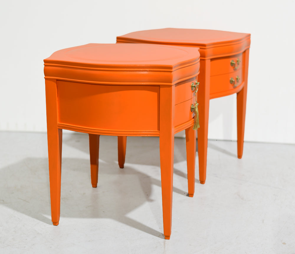 Mid Century Round Side Tables in Orange Newly Painted - A Pair