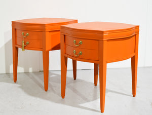 Mid Century Round Side Tables in Orange Newly Painted - A Pair