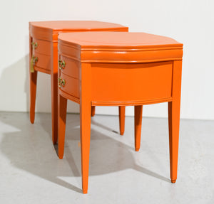 Mid Century Round Side Tables in Orange Newly Painted - A Pair