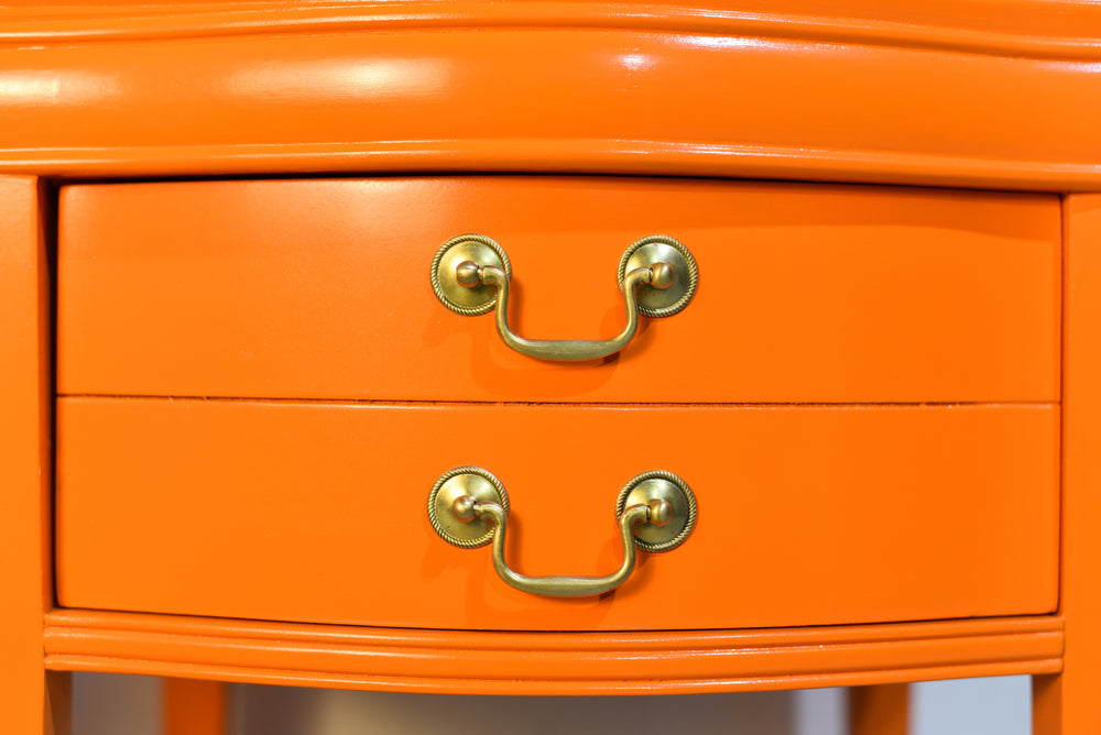 Mid Century Round Side Tables in Orange Newly Painted - A Pair