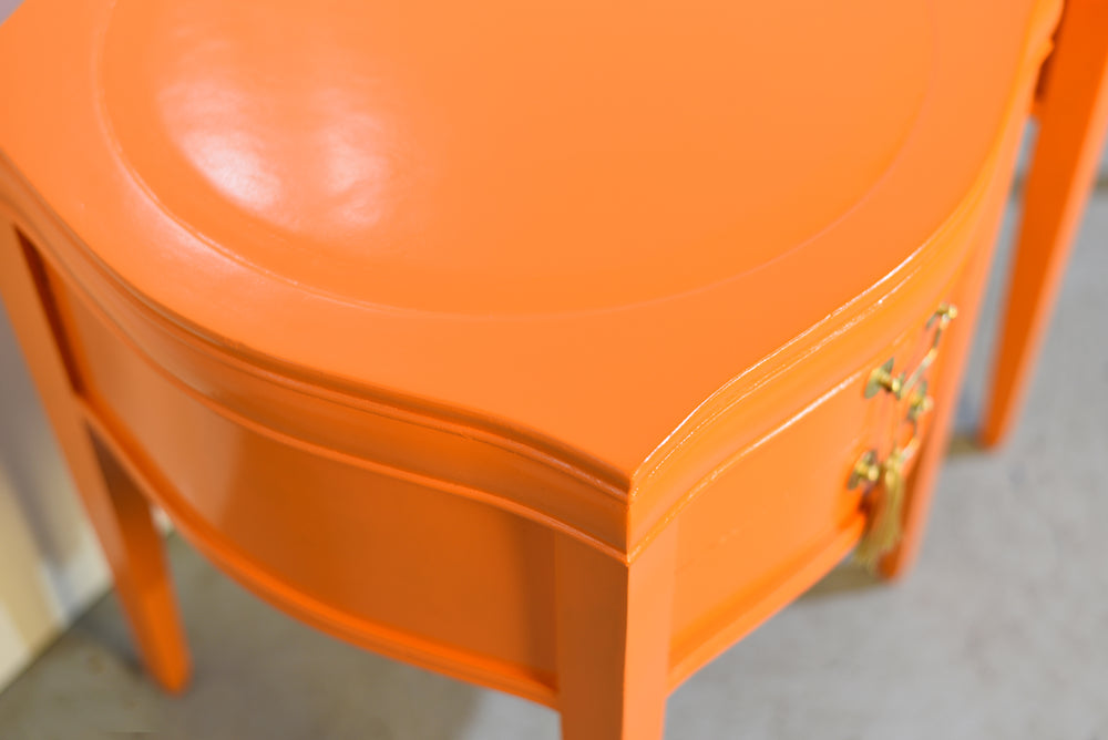 Mid Century Round Side Tables in Orange Newly Painted - A Pair