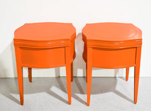 Mid Century Round Side Tables in Orange Newly Painted - A Pair