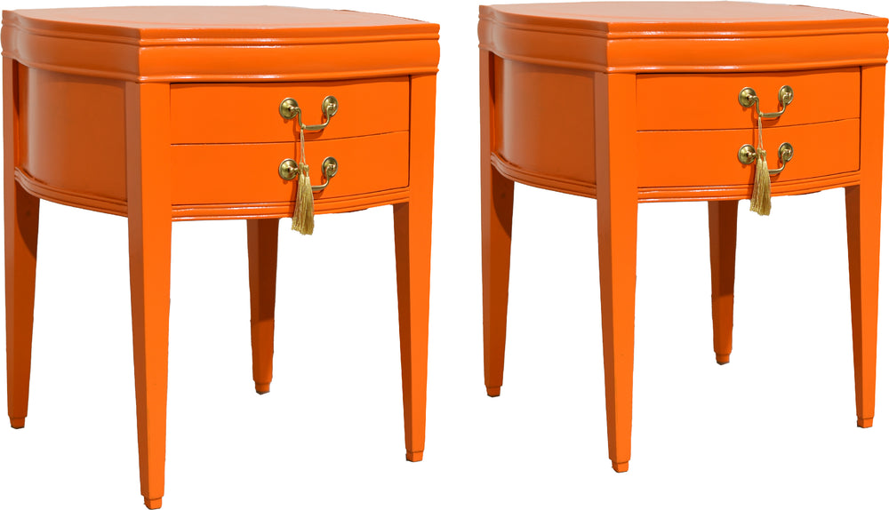 Mid Century Round Side Tables in Orange Newly Painted - A Pair