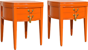 Mid Century Round Side Tables in Orange Newly Painted - A Pair