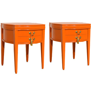 Mid Century Round Side Tables in Orange Newly Painted - A Pair