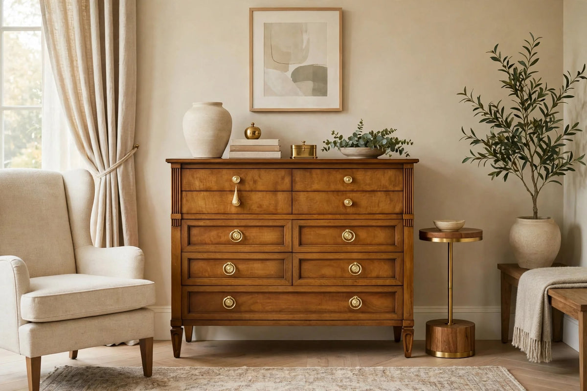 Mid Century Transitional 9 Drawer Batchelor Chest by Henredon Furniture styled as Transitional