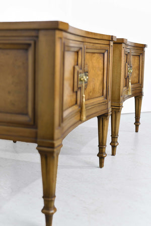 Mid Century Transitional Curve Front Burlwood Nightstands by Weiman - A Pair