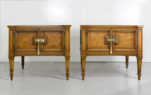 Mid Century Transitional Curve Front Burlwood Nightstands by Weiman - A Pair